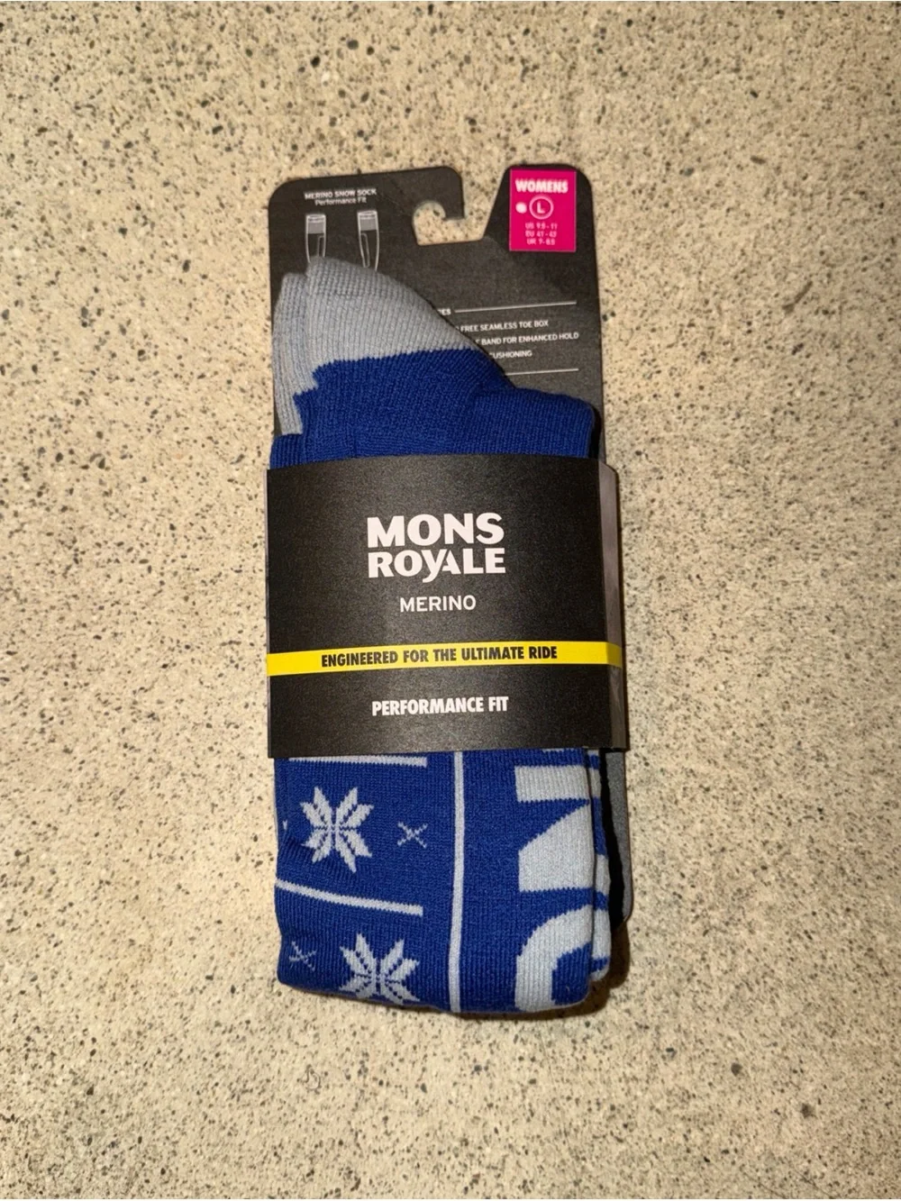 NWT Marino Wool Ski Socks Mons Royale Snow Sock performance fit women’s Large